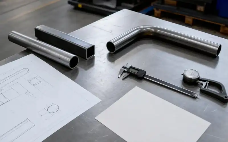 Tube drawing, material sample and production requirement sheet prepared for equipment review