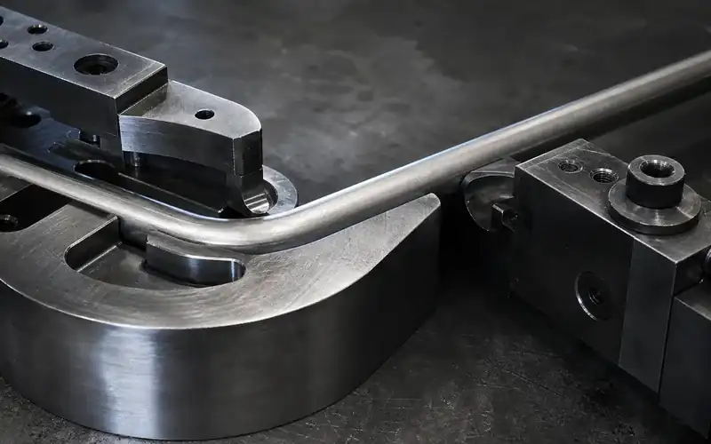 Rotary draw tube-bending workstation with bend tooling and a supported workpiece