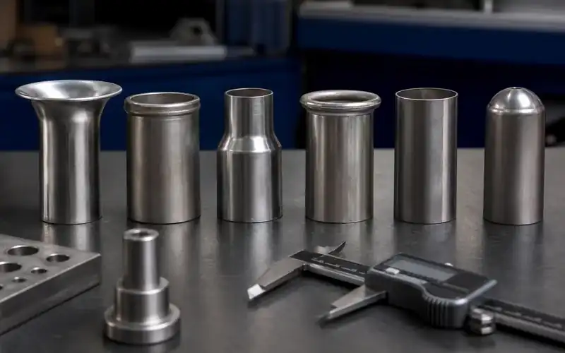 Organized tube samples with expanded, reduced, flared and beaded end profiles