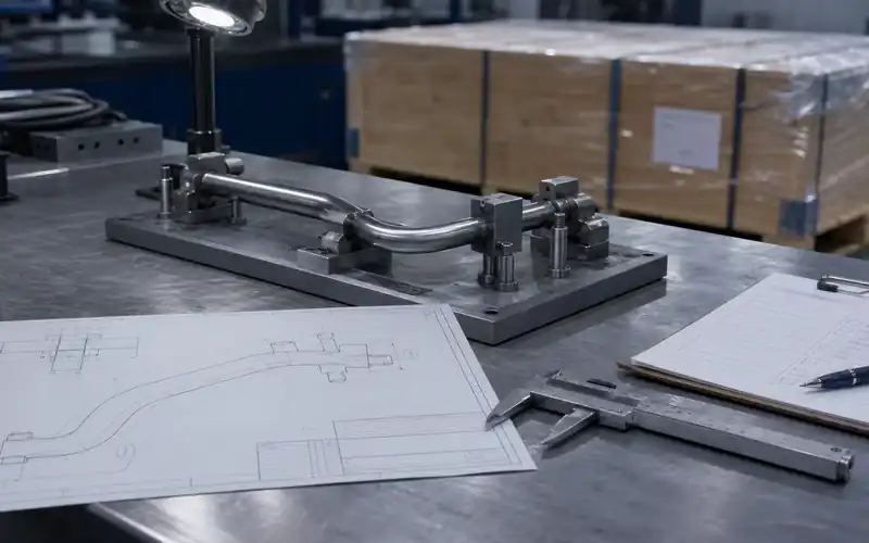 Factory acceptance review with tube samples, controlled drawings and an inspection checklist