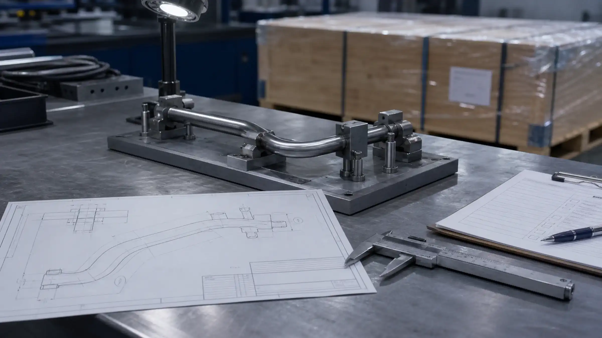 Factory acceptance review with tube samples, controlled drawings and an inspection checklist