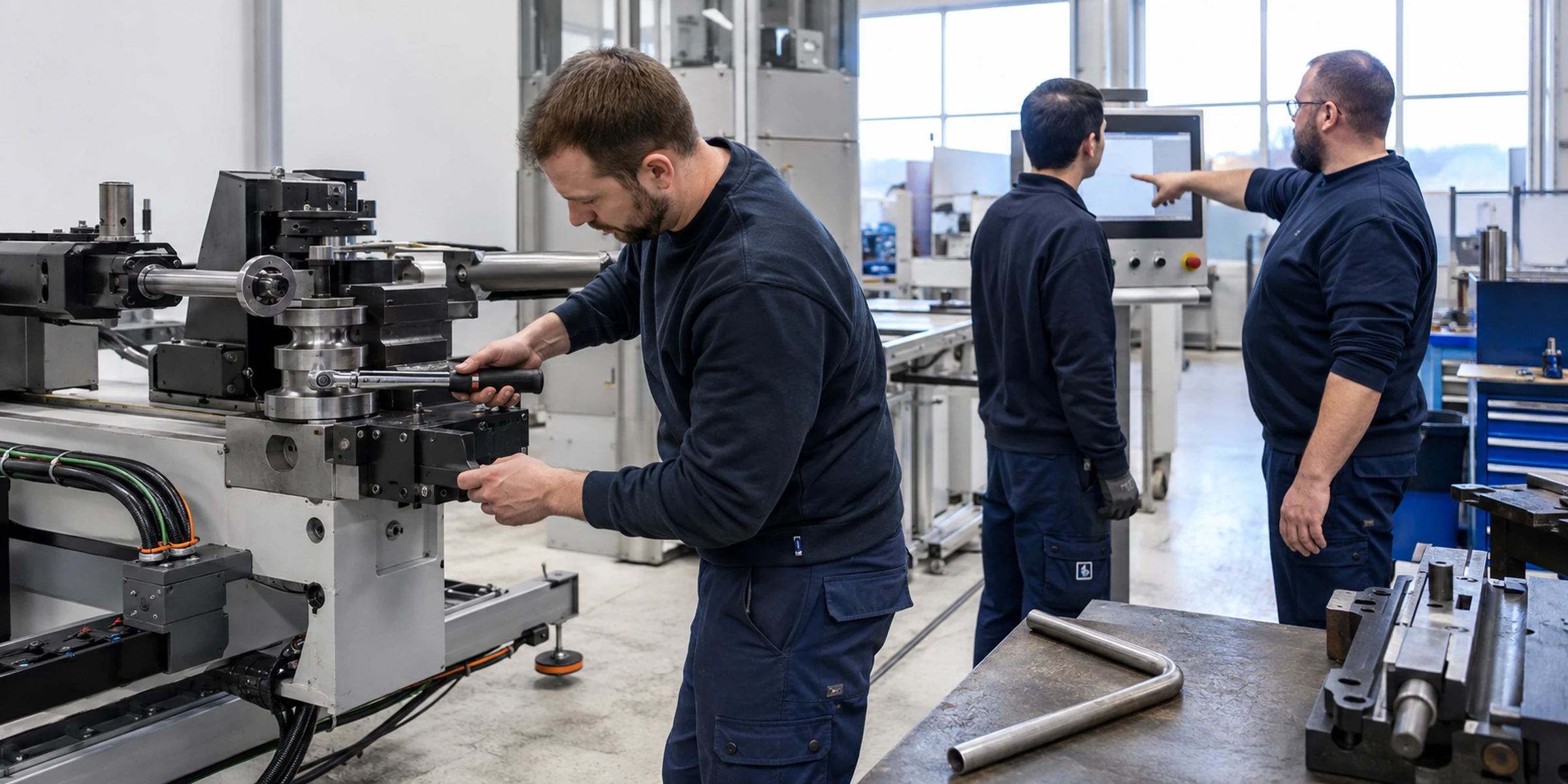 Field engineers guiding tooling setup and hands-on operator training