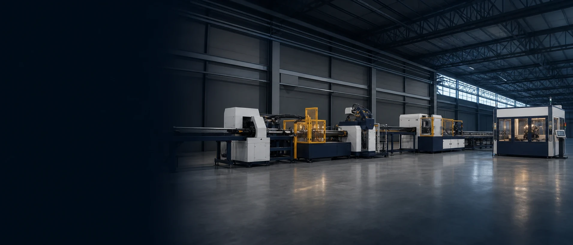 Representative multi-station tube processing line in a full industrial workshop