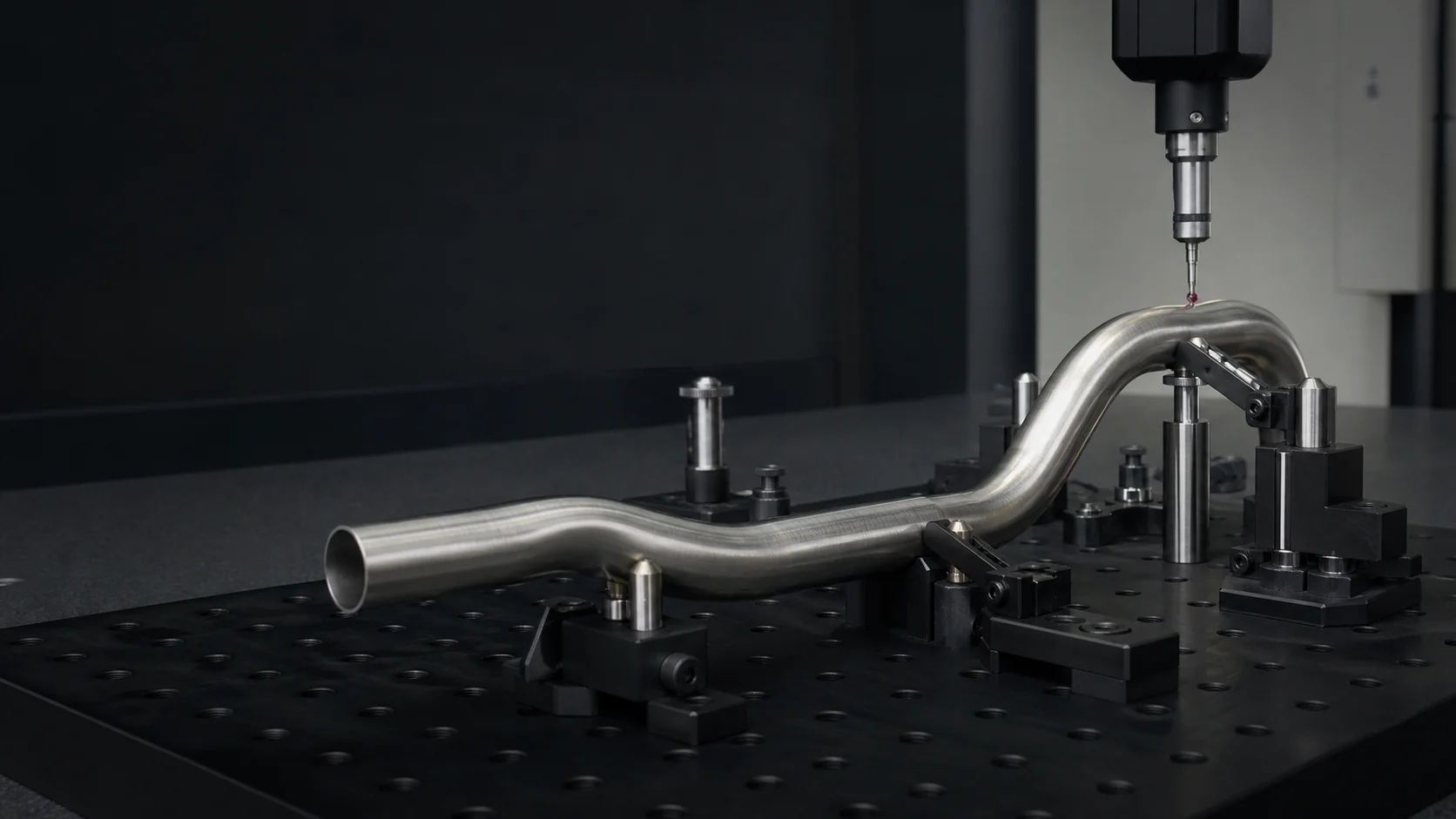 Bent tube component measured in a checking fixture