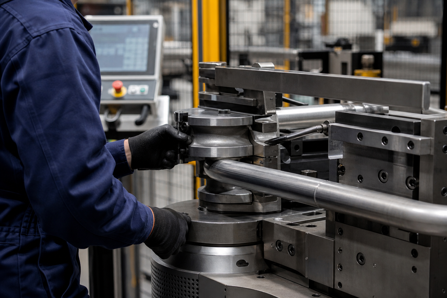 Technician preparing tube bending tooling