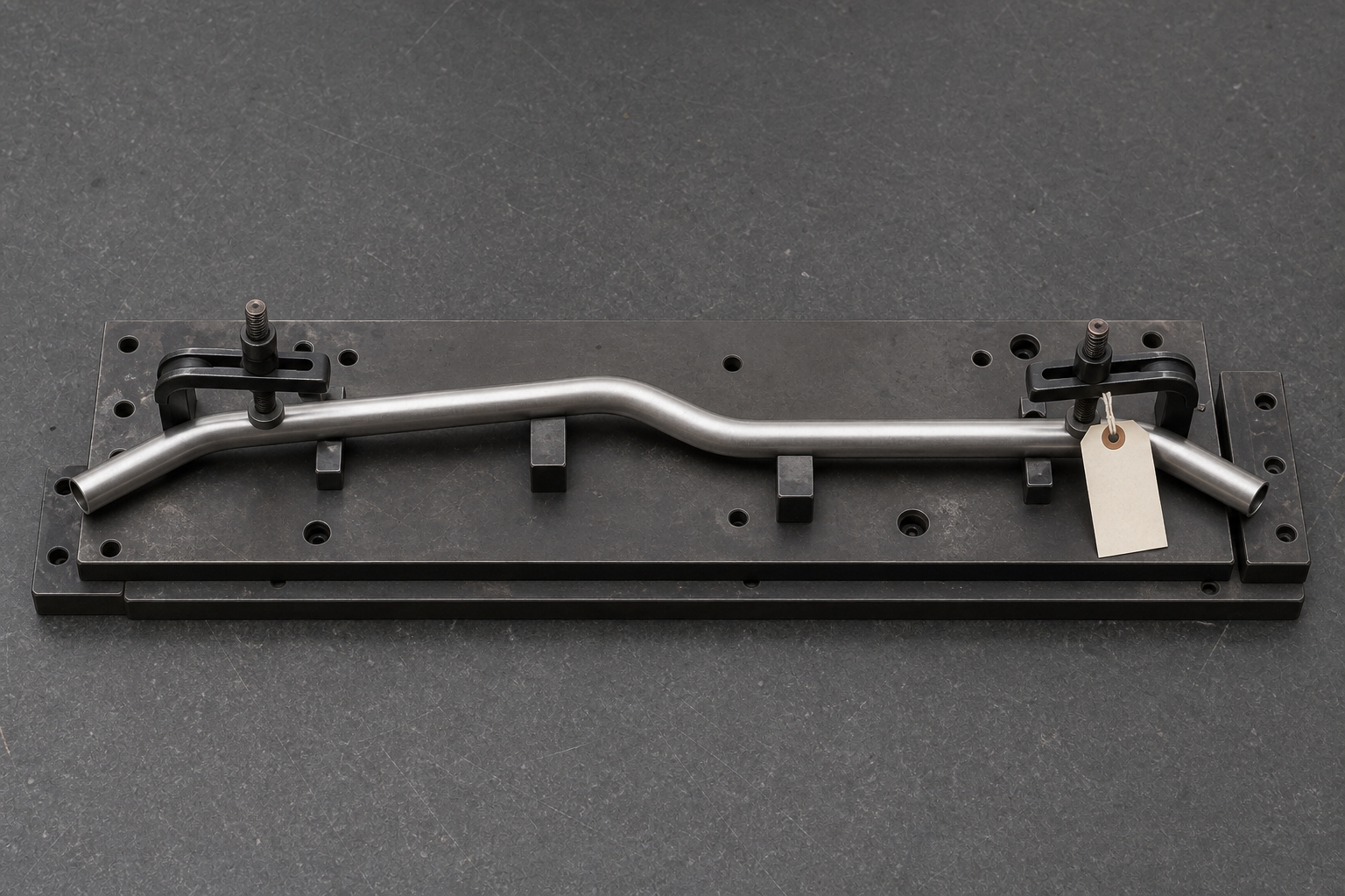 The same tube component secured in a dimensional checking fixture