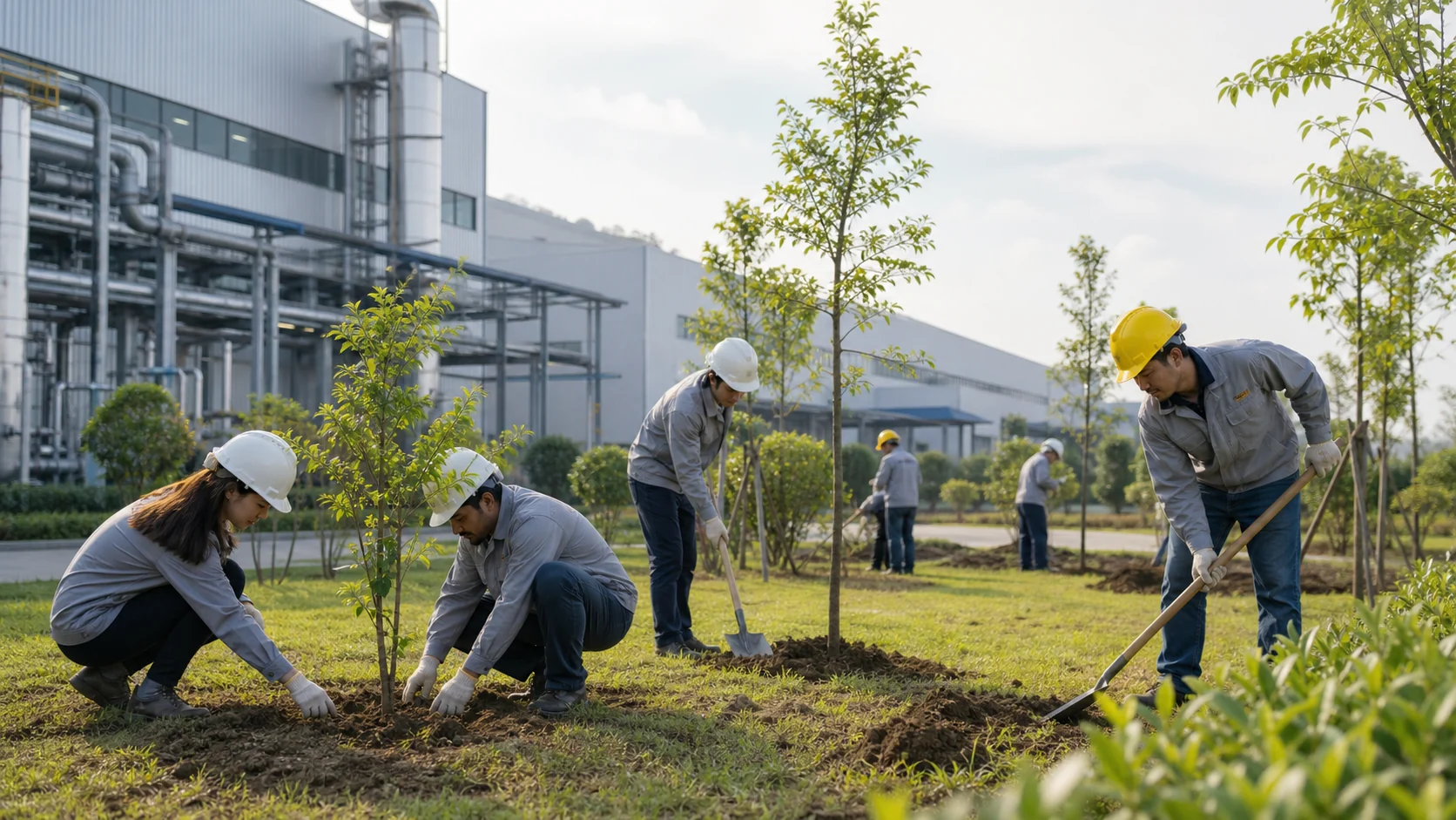 Concept visualization of Raysun employees supporting a community tree-planting activity